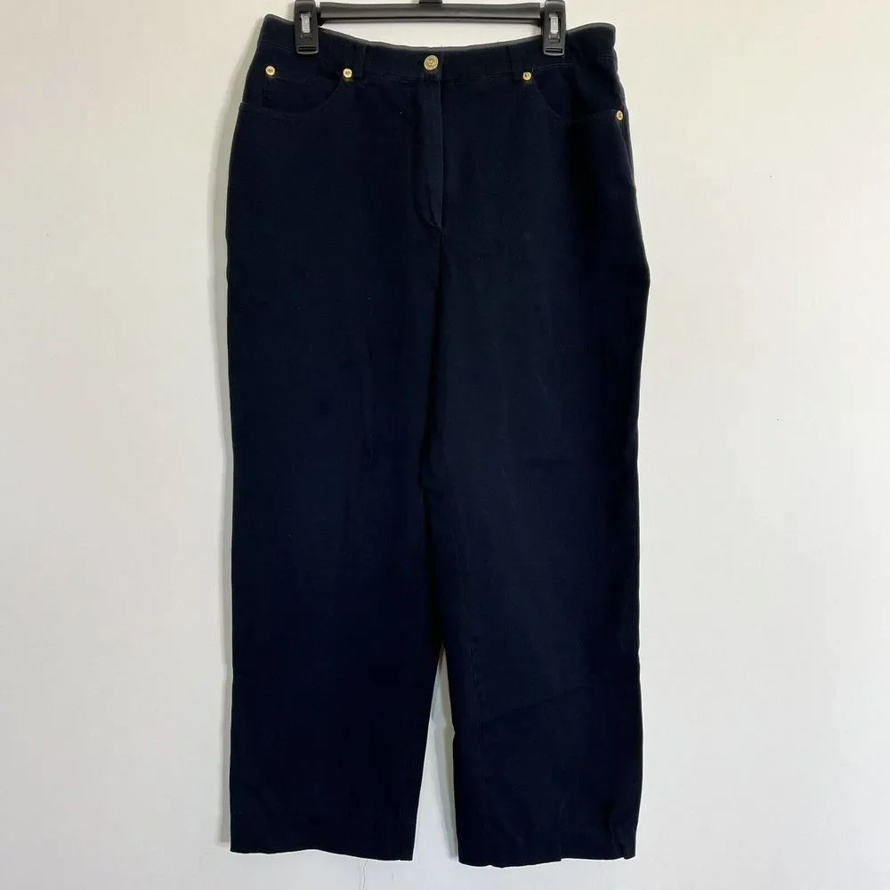 St John Sport Women Size 12 30x26 Pants Jeans Black Gold Hardware High Rise READ
